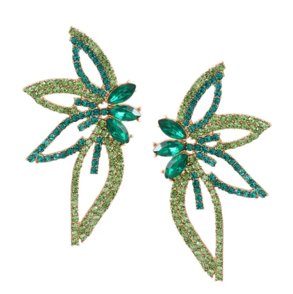 Abstract Wings Art Deco Earrings AB Rhinestone CZ Crystal Big Flower  Floral New - Picture 6 of 7